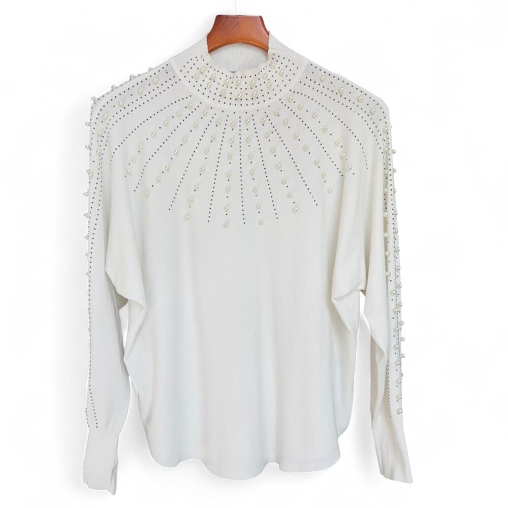 Liv Milano white pearl embellished sweater size L